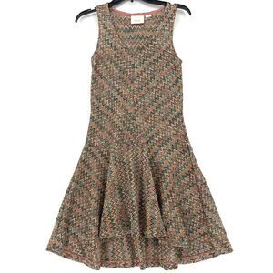Maeve‎ Anthropologie Womens Sleeveless Dress Zig Zag Pattern V-Neck Size XXSmall